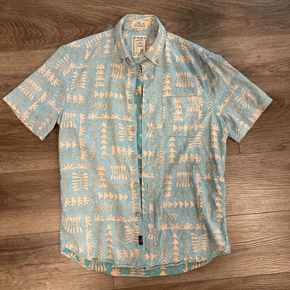 Faherty Artist Series Anna Kahalekulu Breeze Short Sleeve Linen Shirt Size Small